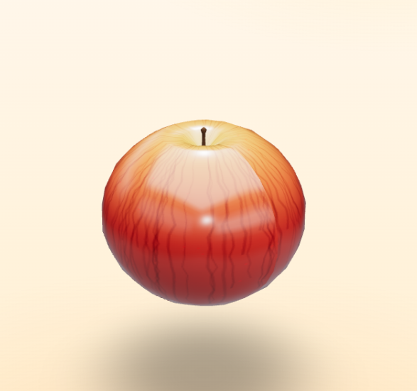 Procedurally generated red apple with striated skin and stem