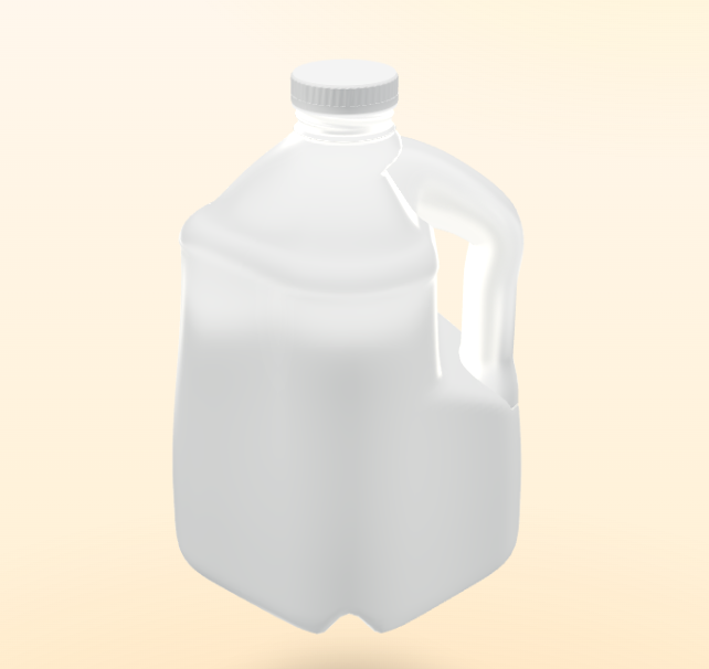 Procedurally generated translucent one gallon milk jug with handle
