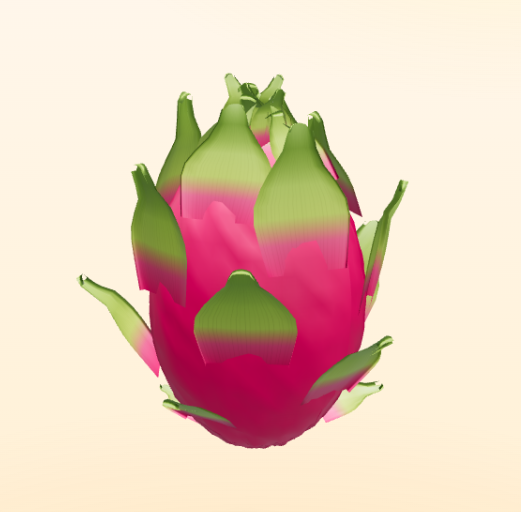 Procedurally generated pink dragon fruit with green bracts